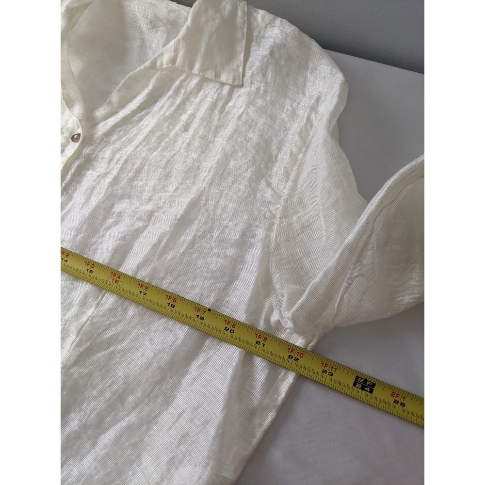 Cut Loose Ivory Linen Nylon Blend Button Down Blouse Shirt Large Made in USA - Picture 6 of 8